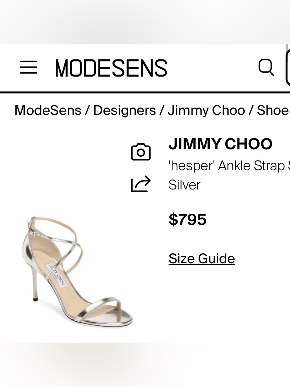 Jimmy Choo Metallic Silver Strappy High-Heel Sandals
